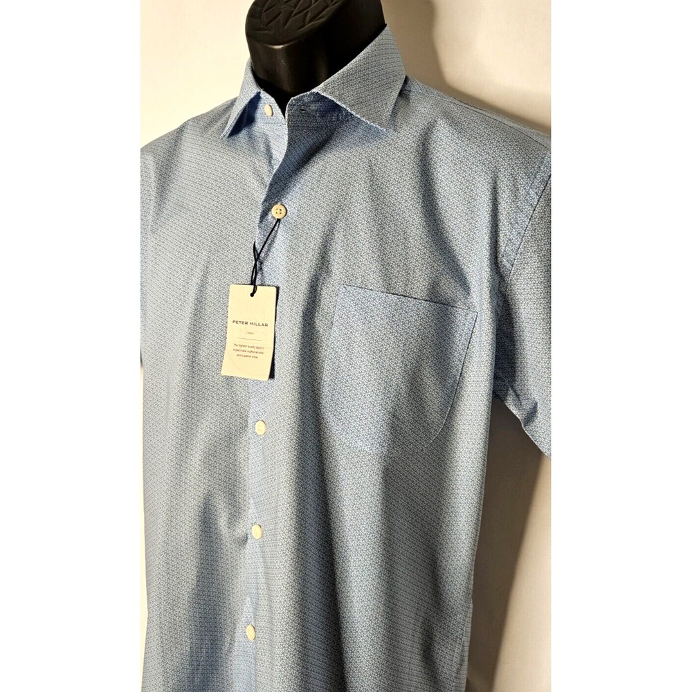 Peter Millar‎ Olivet S/S Cotton Stretch Sport Shirt Untucked Blue Size Small